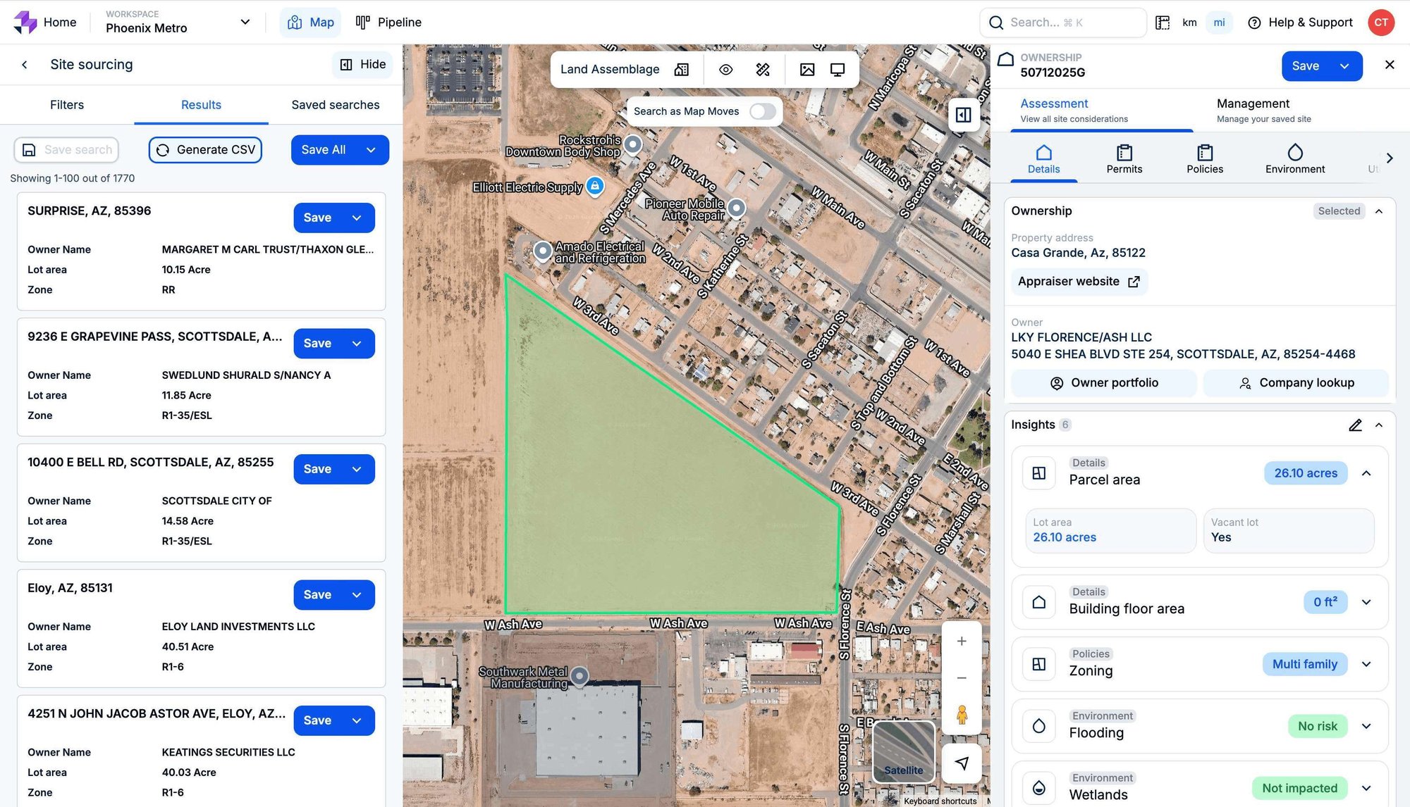AI site sourcing results