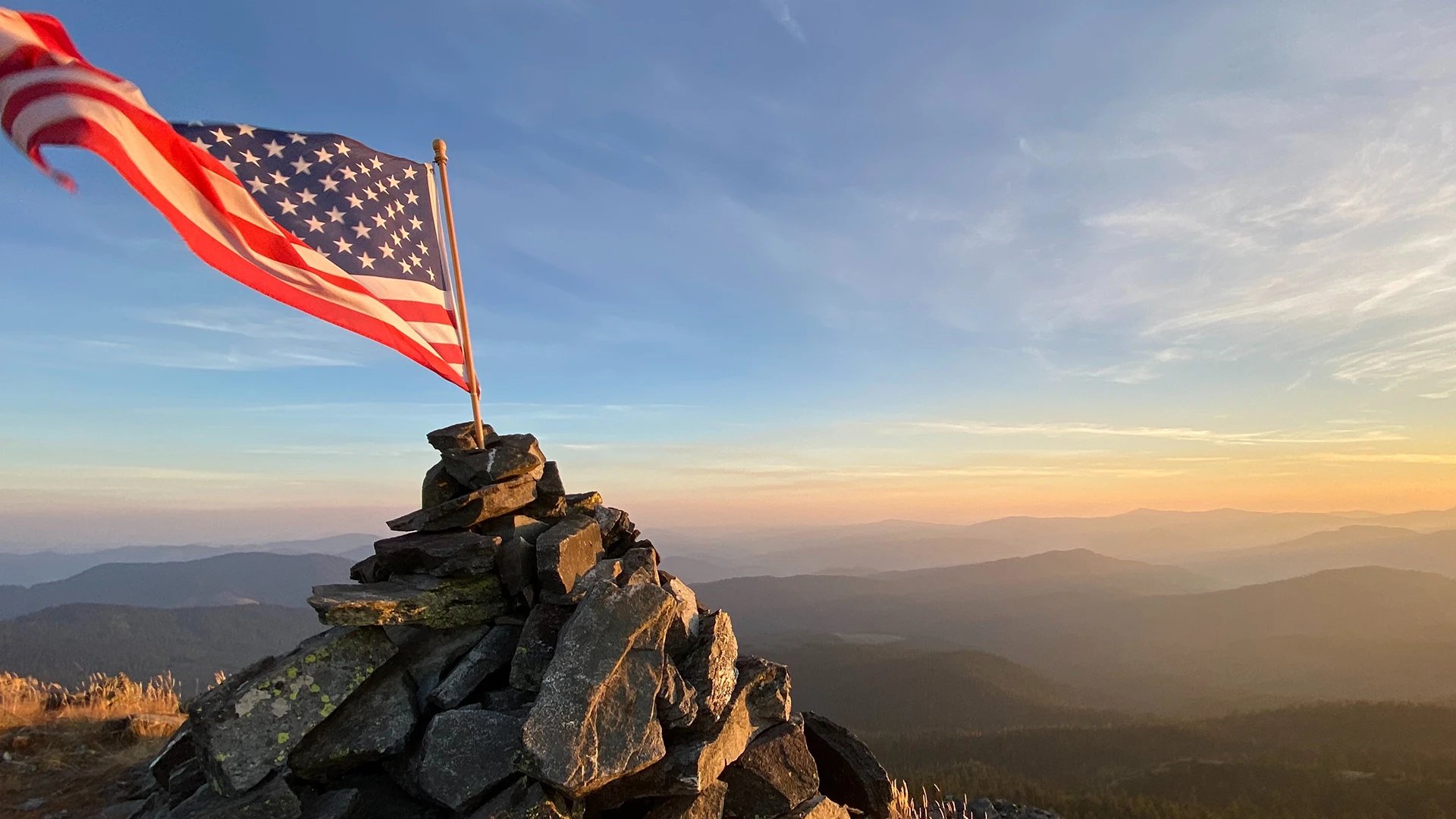 US Flag on a mountain top